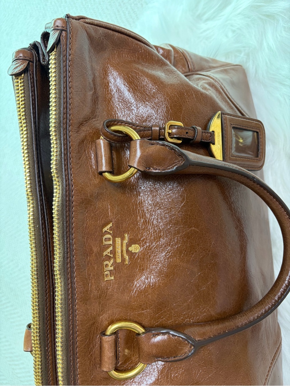 Prada Brown Leather Satchel with Gold Hardware - Picture 6 of 12